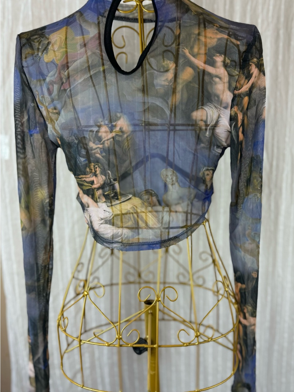 Fashion Nova Renaissance Print Sheer Crop-Top in Size Medium - Picture 7 of 13